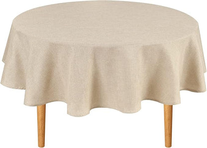 Hiasan Round Linen Tablecloth 90 Inch - Wrinkle and Stain Resistant Washable Polyester Fabric Table Cloth for Dining Room Kitchen Party, Beige