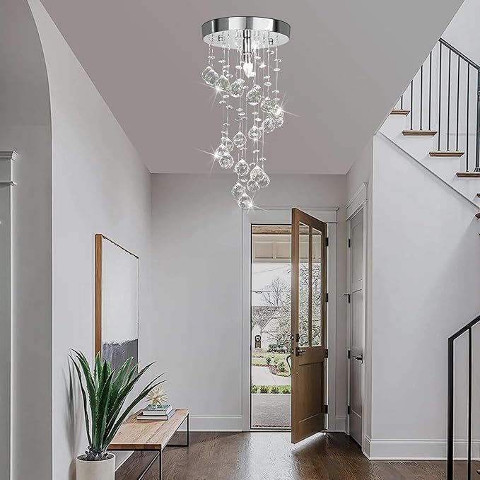 Modern Crystal Chandelier Elegant Spiral Flush Mount Chandelier Modern Raindrop Crystal Ball Chandeliers Fixture Pendant Ceiling Lamp Lighting Fixtures for Bedroom Hallway Living Room D8"x H15.8"