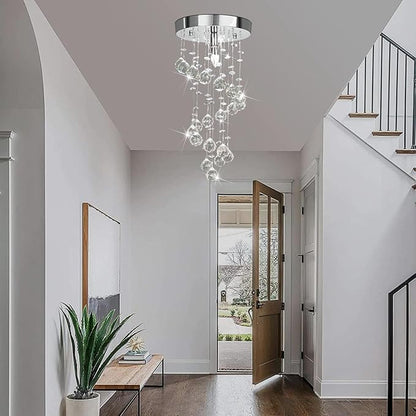 Modern Crystal Chandelier Elegant Spiral Flush Mount Chandelier Modern Raindrop Crystal Ball Chandeliers Fixture Pendant Ceiling Lamp Lighting Fixtures for Bedroom Hallway Living Room D8"x H15.8"