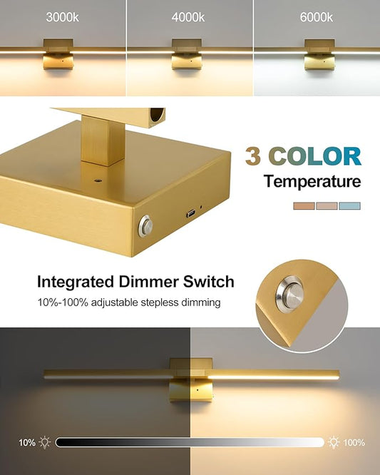 Rayogale 40 Inch 8000mAh Rechargeable Wall Sconce with Remote Control, 3000K/4500K/6000K Dimmable Battery Operated Wall Sconce Set of 2 with Timer, Wireless Wall Lights for Living Room Bedroom, Gold