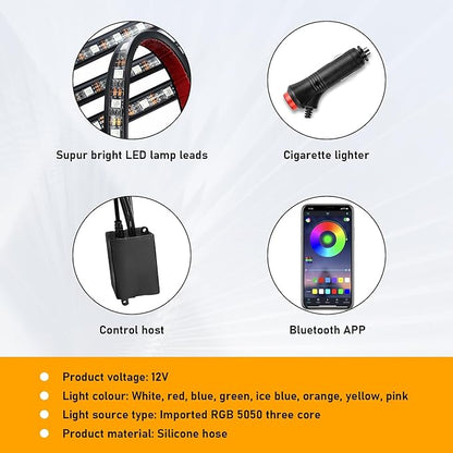 Car Led Interior Lights, RGB 48 LED Multicolor Auto Strip Light with Sound Active Function and APP Control, Under Dash Smart Lighting Kit with Charger, Car Accessories (Cigarette Lighter)