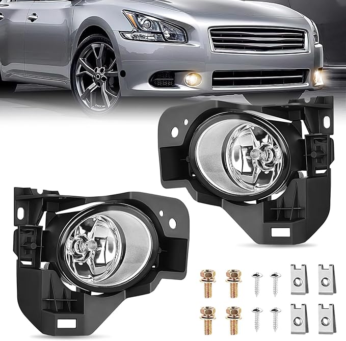 Nilight Fog Light Assembly Compatible with 2009 2010 2011 2012 2013 2014 Nissan Maxima Clear Lens Lamps Replacement H11 12V 55W Bulbs