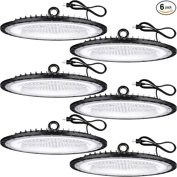 YANYCN 6 Pack 200W UFO Led High Bay Light Fixture,120VAC,30800LM,5000K Daylight Commercial Shop Bay Lighting,[850W MH/HPS Equiv.] US Plug Area Lighting for Warehouse/Barn/Gym/Factory/Workshop
