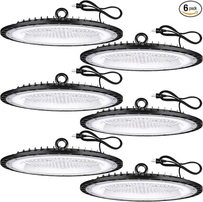 YANYCN 6 Pack 200W UFO Led High Bay Light Fixture,120VAC,30800LM,5000K Daylight Commercial Shop Bay Lighting,[850W MH/HPS Equiv.] US Plug Area Lighting for Warehouse/Barn/Gym/Factory/Workshop