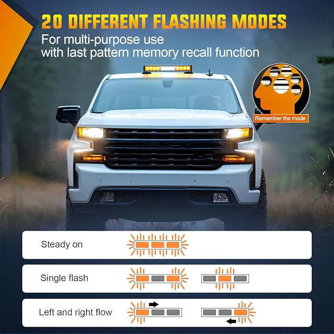 Nilight 12LED Wireless Emergency Strobe Light Amber White 14 Inch Magnetic Mount Mini Light Bar 12V Rooftop Powered Hazard Warning Flashing Lights for Car Truck Trailer Snow Plow Construction Vehicles