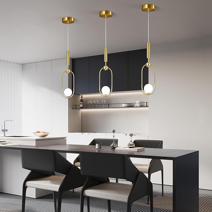 Modern Oblong Glass Pendant Light fixtures 1-Light, Simplicity Gold Pendant Lighting, Mid Century Chandelier for Kitchen Island Dining Room Bedroom Entryway Hallway(1-Pack)