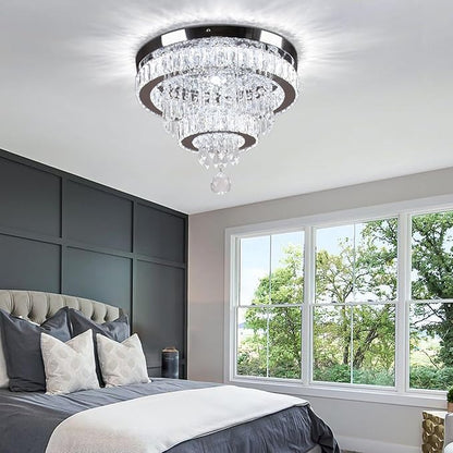 16" Crystal Chandeliers LED Crystal Ceiling Light Fixtures Flush Mount Ceiling Light Modern Chandelier Lights for Living Room Bedrooms Dining Room (6500K Cool White)