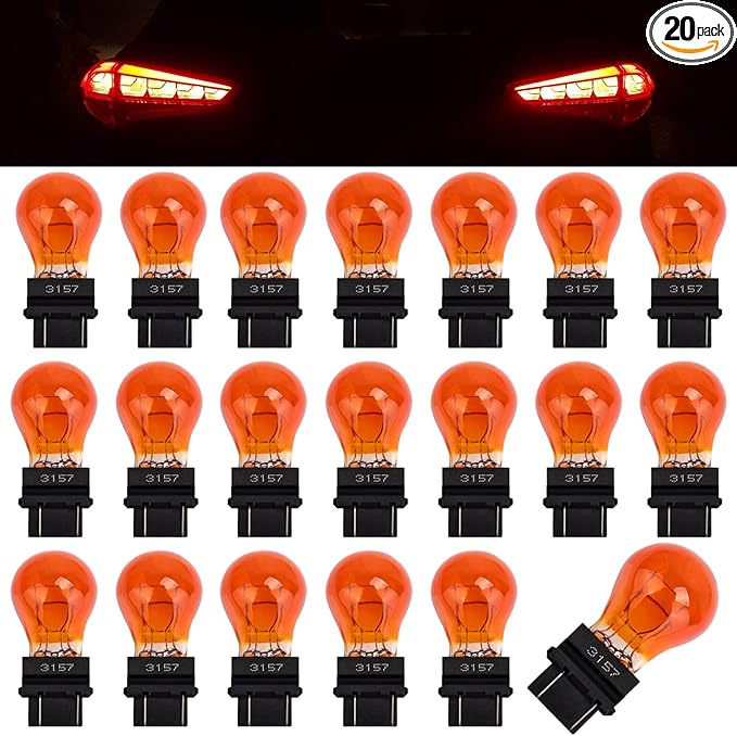 ecocstm 20 PCS 3157 Tail Light Bulb, Miniature 4157 Brake Light Bulb, Waterproof 3157 4157 Turn Signal Bulb, Automotive Side Marker Tail Light Replacement for Truck SUV Car (Amber)