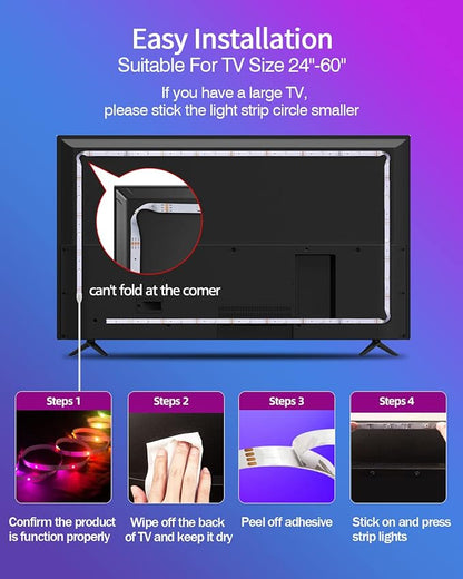 Daymeet LED Lights for TV, 9.8FT RGB TV LED Backlight for 32-43 inch TVs, USB Strip Lights Behind TV, Color Changing Sync with Music, Bluetooth App Controlled Led Lights for Bedroom Gaming Home Decor