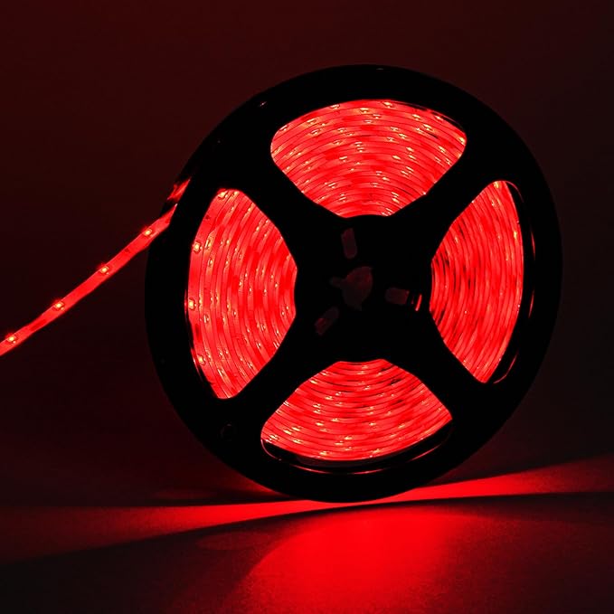Red LED Strip Light 16.4ft – Dimmable, Waterproof, Flexible & Cuttable – 12V UL Listed Adapter – 3M Tape – DIY for Bedroom, Party, Bar, Festival
