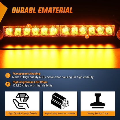 Nilight 12LED Traffic Advisor Strobe Light Bar Amber Emergency Warning Hazard Safety Dash Front/Rear Windshield Flashing Lights for Cars Trucks Police Firefighter Plow Construction Vehicles