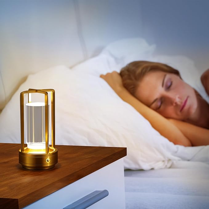 Anxingtools Portable Metal Table Lamp, Cordless Table Lamp, Rechargeable Battery Powered Portable LED Desk Lamp, 3 Color Stepless Dimming Touch, for Bedroom Restaurant Home Outdoor (2 Set of Gold)