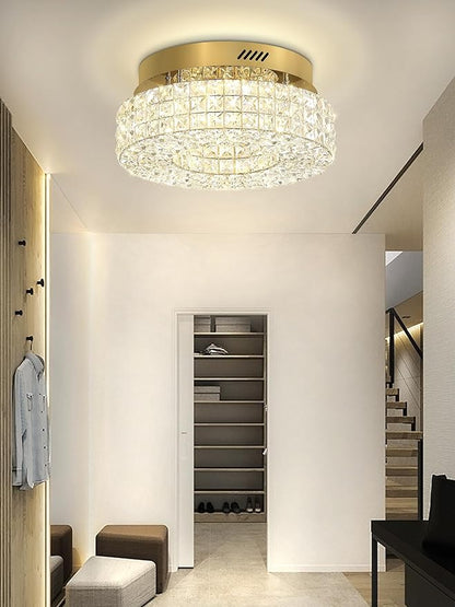 ykolupty 16" Crystal Chandeliers,Round Chandelier for Living Room Modern Crystal Ceiling Light Fixture for Foyer Bedrooms Dining Room Hallway Gold