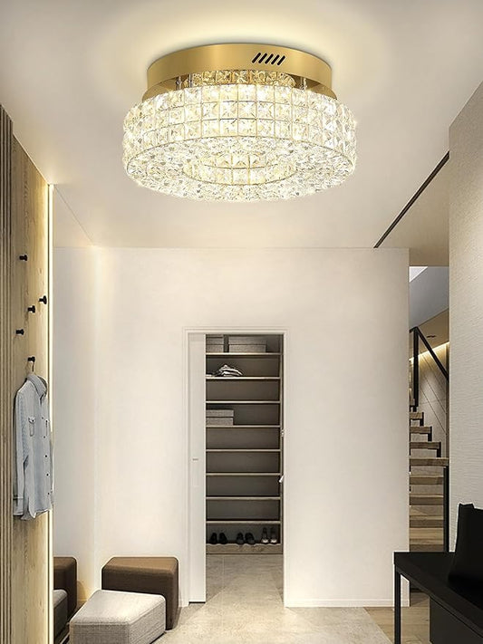 ykolupty 16" Crystal Chandeliers,Round Chandelier for Living Room Modern Crystal Ceiling Light Fixture for Foyer Bedrooms Dining Room Hallway Gold
