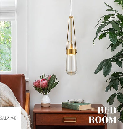 Raindrop Pendant Light Fixtures Set of 2, Brass Glass Pendant Lighting, Teardrops Gold Hanging Light Clear Solid Glass Pendant Light Modern Chandeliers for Dining Room Porch Living Room