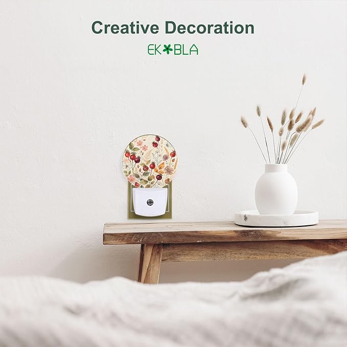EKOBLA Vintage Flower & Butterfly Night Light, Colorful Floral Plug into Wall with Dusk to Dawn Sensor, Warm Nightlights for Bedroom, Bathroom, Hallway, Kitchen, Gifts for Girls Women