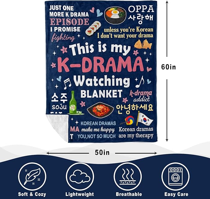 Korean Gift for Women, Korean Blanket for K-Drama Lovers, KDrama Gifts for Women, Kpop Gifts for Girls, Kpop Blankets for Teen Girls, KDrama Presents, K-Drama Lovers 60"X50" Blanket