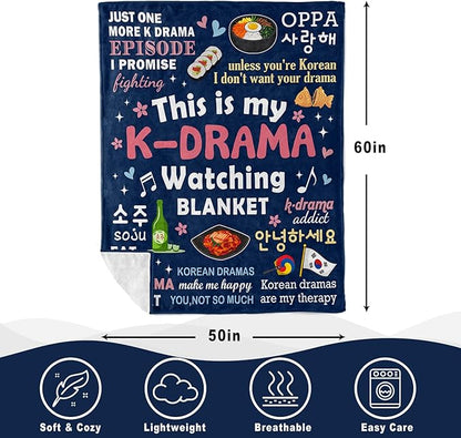Korean Gift for Women, Korean Blanket for K-Drama Lovers, KDrama Gifts for Women, Kpop Gifts for Girls, Kpop Blankets for Teen Girls, KDrama Presents, K-Drama Lovers 60"X50" Blanket