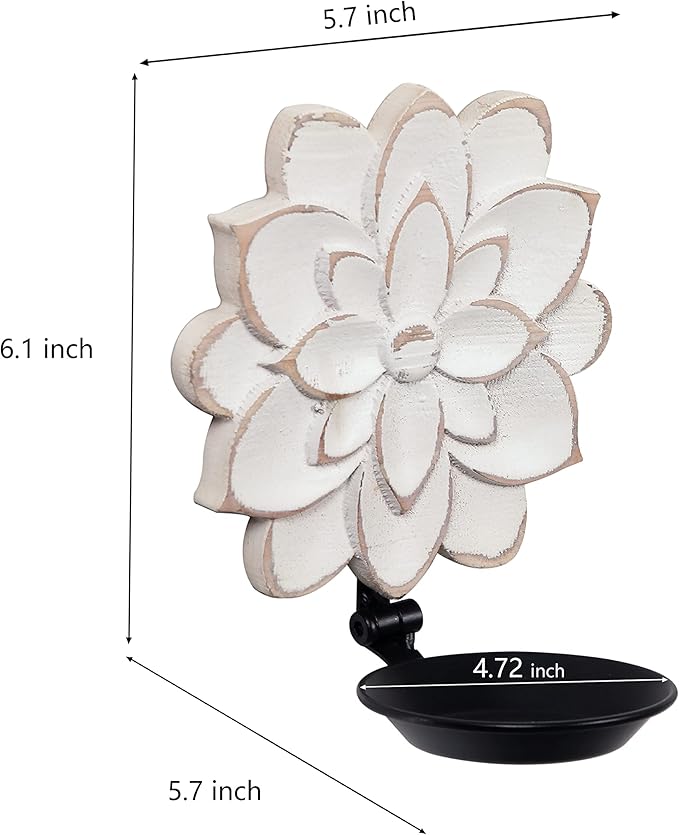 Farmhouse Candle Sconces Set of Two, Handcarved Wall Candle Holders Decorative, Flower Pattern, Distressed Finish Rustic Candle Holder Wall Decor for Living Room, Hallway