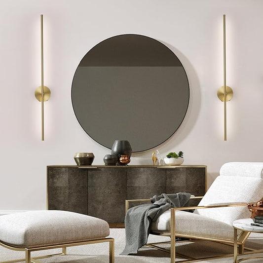40" Gold Battery Operated Wall Sconces Set of Two Modern Rechargeable Wall Sconces with Remote Control LED Dimmable Wall Lights for Living Room Bedroom Hallway (2 Pack)