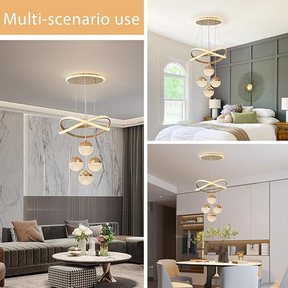 Gold LED Chandeliers, 3-Color Dimmable Pendant Light Dining Room Light Fixtures for Kitchen Island Adjustable Modern Chandeliers for Dining Room Living Room Bedroom