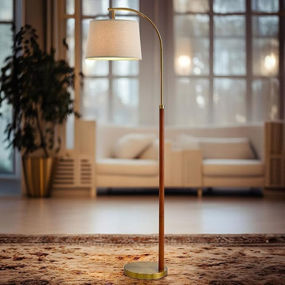 G-SAFAVA Real Wood Floor Lamps for Living Room Bedroom, 62.5" Mid Century Modern Lamp Gold Standing Tall Arc Lamps with Foot Switch, Floor Lamps for Nursery Office Decor Corner Reading Room Light