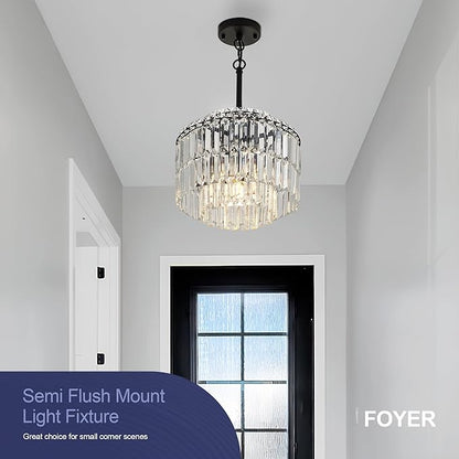 Modern 12.8“ Black Crystal Chandelier Ceiling Light Fixtures for Dining Room Luxury Glam 4-Light Crystal Chandeliers Lighting for Bedroom Entryway Hallway Living Room Kitchen Island Foyer