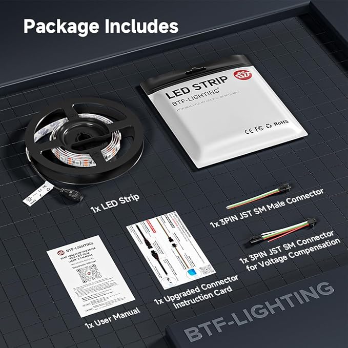 BTF-LIGHTING WS2812B IC RGB LED Strip,UL Listed,Pure Gold Wires,DC5V 3.28FT 60LED 5050SMD,Individually Addressable,Flexible for DIY Chasing Full Color Project,3M Tape,IP65(No Adapter or Controller)