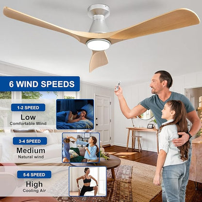 DLLT 52-Inch Ceiling Fans with Lights: Flush Mount Ceiling Fan 3 Blades for Indoor Outdoor - Dimmable Ceiling Fan with Remote APP Control Quiet DC Motor for Low Profile Bedroom