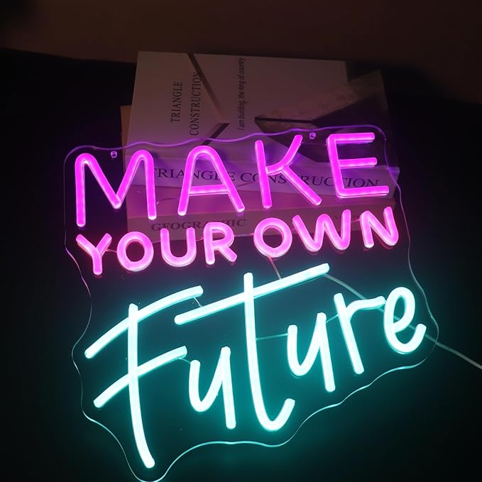 "Make Your Own Future" Neon Sign, Feminine Motivational Neon Light for Women Girls Room, Inspiring LED Wall Art, Dimmable USB Decor with Hanging Kit, Empowering Gift for Her