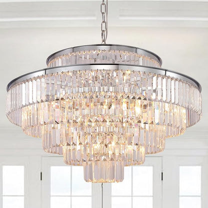 Crystal Chandelier Chrome Modern Luxury Pendant 7-Tier 31" Ceiling Lights Fixture for Dining Room, Living Room, Foyer
