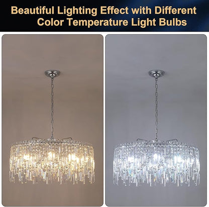 A AXILIXI Large Crystal Chandelier 30'' Chrome Modern Chandelier for Dining Room 10 Light Drum Chandelier Luxury K9 Raindrop Crystal Ceiling Pendant Fixtures for Living Room Bedroom Staircase Foyer