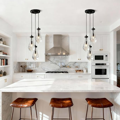 Raindrop Pendant Light Kithcen Island, Raindrop Chandelier Black Teardrop Pendant Lights with Adjustable Hanging Rope,Glass Pendant Light for Dining Room,Corridor (3-Light),Bulb Included