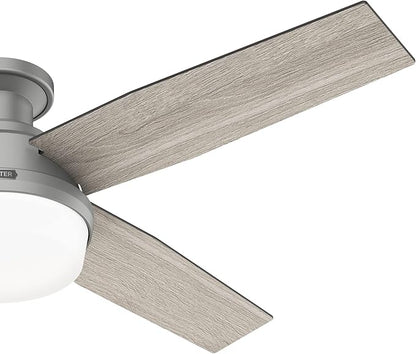 Hunter 52 inch Indoor Ceiling Fan with LED Light and Remote Control - Modern Ceiling Fan, Low Profile Mount, 4 Blades, For Bedroom, Living Room, or Kitchen, Quiet - Dempsey 51736, Matte Silver