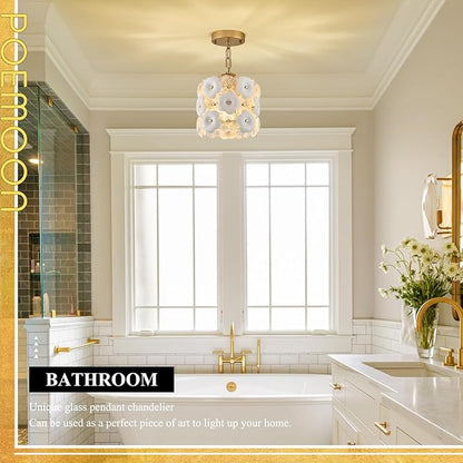 3-Pack Flower Small Pendant Lighting Gold Glass Pendant Light with White Ceramic Flowers Modern 1-Light for Kitchen Island Sink Dining Room Entryway Hallway, E26