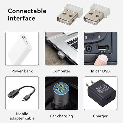 2 PCS USB LED Car Interior Atmosphere Lamp, Portable Mini LED Night Light, Plug-in USB Interface Trunk Ambient Lighting Kit, Universal Car Accessories (Touch Switching Between 7 Colors)