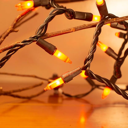 TIGOMOOV 100 Count Orange String Lights Plug in, 21ft Fall Lights with Black Wire, Orange Lights for Halloween Decorations Indoor, Mini String Lights Outdoor Tree Porch,Party Decor