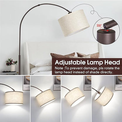 Dimmable Arc Floor Lamp, Floor Lamps for Bedroom, Farmhouse Standing Lamp with Adjustable Hanging Shade, Brown Tall Pole Lamp, Mid Century Floor Lamp for Living Room, Over Couch, 9W LED Bulb Included