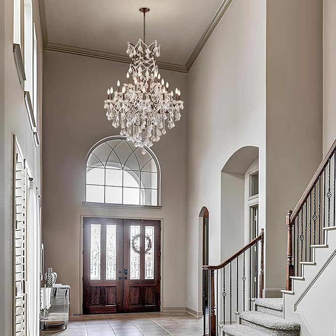 24 Lights Large Crystal Chandeliers Maria Theresa Chandelier for High Ceilings Vintage Chandelier Light Fixture Foyer Hallway Entryway Staircase 55.1" H x 39.4" D
