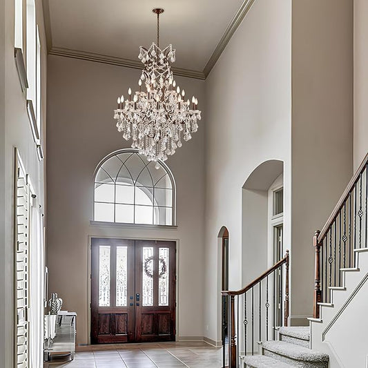 24 Lights Large Crystal Chandeliers Maria Theresa Chandelier for High Ceilings Vintage Chandelier Light Fixture Foyer Hallway Entryway Staircase 55.1" H x 39.4" D