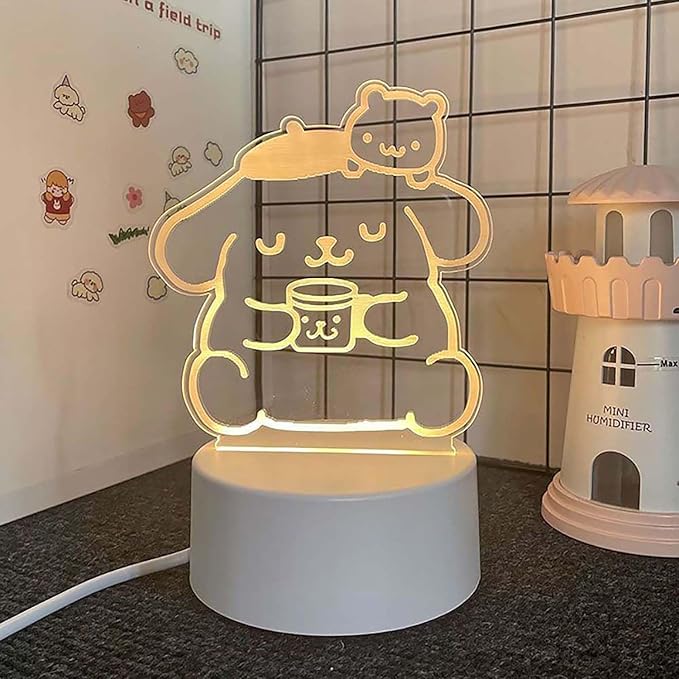 3 Color Change Cartoon Night Light, 3D Kawaii LED Desk Lamp, Acrylic Sleep Night Lamp As Best Gifts for Women Teens Boys Girls (Purin)