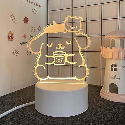 3 Color Change Cartoon Night Light, 3D Kawaii LED Desk Lamp, Acrylic Sleep Night Lamp As Best Gifts for Women Teens Boys Girls (Purin)