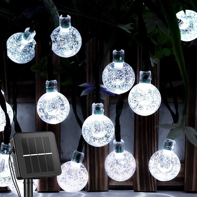 Solar String Lights, Small Crystal Ball Light，Outdoor String Light 60 LED 40ft 8 Lighting Modes Waterproof Solar Powered Patio Solar Light for Garden Yard Porch Wedding Party Decor (Pure White)