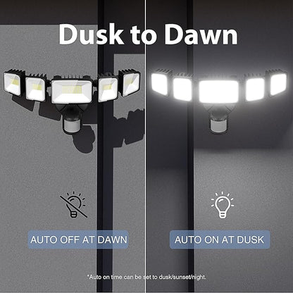 Onforu 150W 15000LM LED Security Lights Motion Sensor Outdoor, Dusk to Dawn Flood Lighting, 5 Heads 360° Wide Angle Illumination, 6500K IP65 Waterproof Hardwired Floodlight Motion Detection (Black)