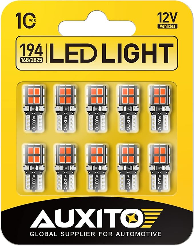 AUXITO 194 LED Light Bulb Red 168 2825 W5W T10 Wedge 14-SMD LED Replacement Bulbs for Car Dome Lights Map Door Courtesy License Plate Parking Light, Pack of 10