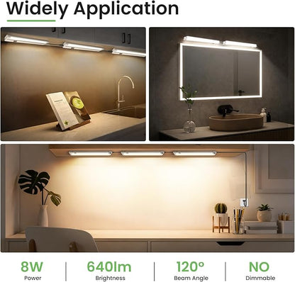 ALUSSO Under Cabinet Lighting, 12 Inch Linkable LED Under Cabinet Lights with Plug, 150° Swivel Light Bar, 3 Color Temperatures (3000K/4000K/6500K), 8 W 640 Lumen, for Kitchen Counter, Closet - 2 Pack