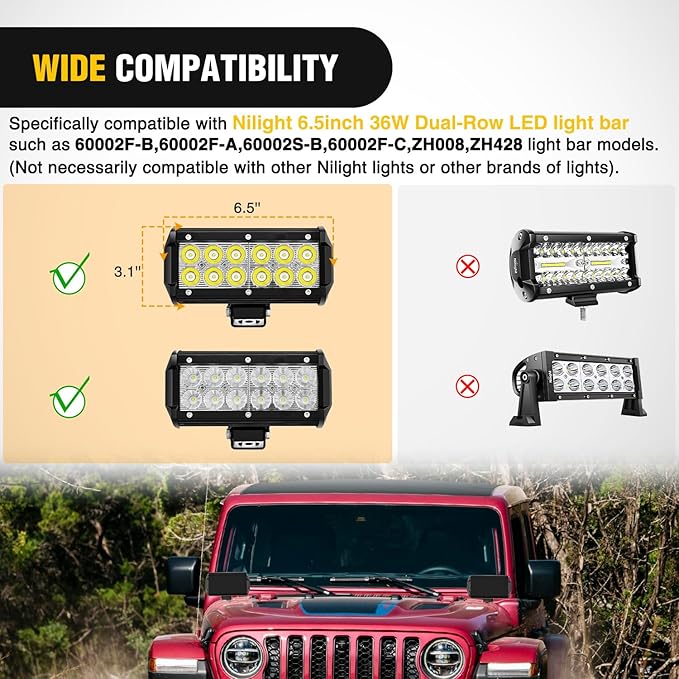 Nilight 6.5 Inch LED Light Bar Cover 2 PCS Black Protective Covers Durable Polycarbonate Lens Waterproof Dustproof Scratch-Proof for Double-Row Lights Off Road Driving Lighting