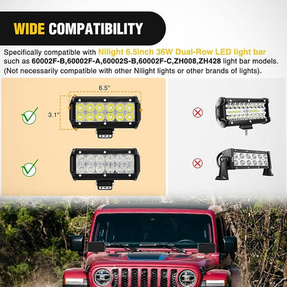 Nilight 6.5 Inch LED Light Bar Cover 2 PCS Black Protective Covers Durable Polycarbonate Lens Waterproof Dustproof Scratch-Proof for Double-Row Lights Off Road Driving Lighting