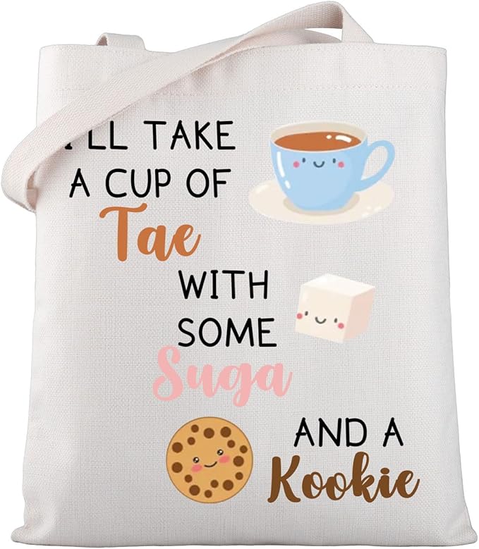 WSNANG Korean Group Fans Gift Music Lover Bag A Cup of Tae With Suga and A Kookie Tote Bag Reusable Shopping Bag
