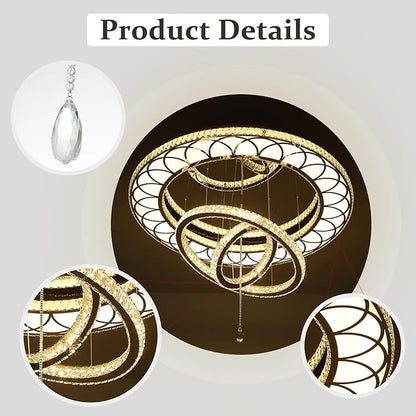 Flashing God Dia 32" Modern Crystal Chandelier Crystal Black Ceiling Light Fixtures LED Flush Mount Ceiling Light for Living Room Bedrooms Dining Room Dimmable 2700k 4500k 6000k